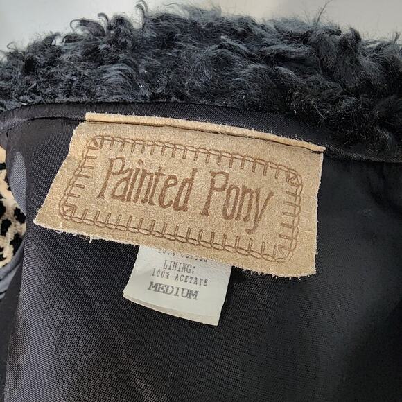 Vtg 90s Leopard Print Tan Black Boho Western Tapestry Fuzzy Faux Fur Jacket Sz M - Picture 8 of 9